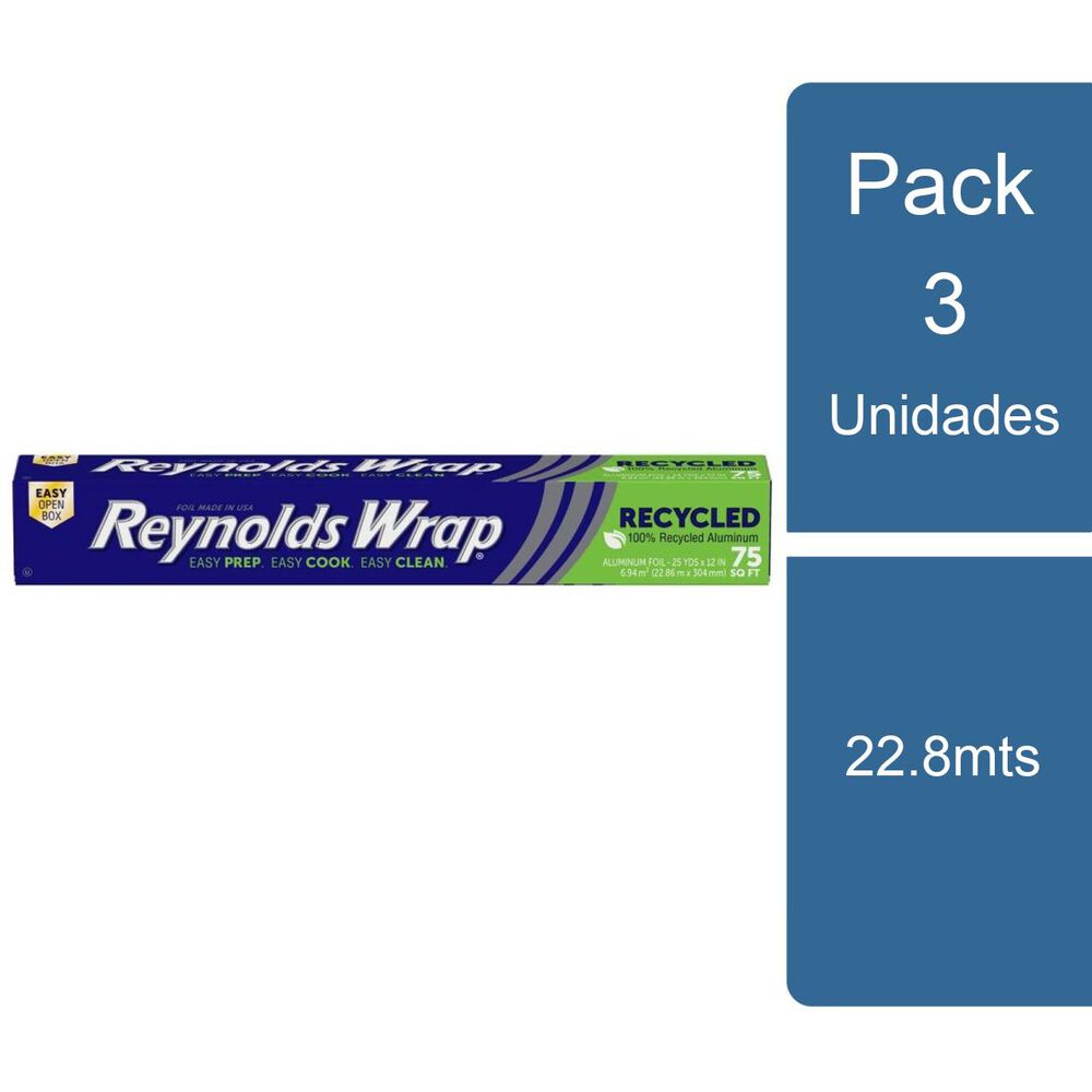 Pack 3 Papel Aluminio Reciclado 22.8mts Reynolds Wrap image number 0.0